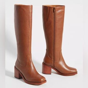 Anthropologie Seychelles Block-Heeled Tall Boots Leather Brown